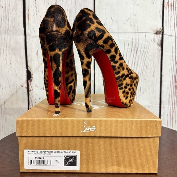 CHRISTIAN LOUBOUTIN Highness 160 PonyHair Leopard Print Peep Toe Platforms 38 EU - Picture 9 of 17